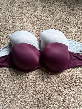 PINK Victoria's Secret Strapless Molded Bra - Plum and Light Gray